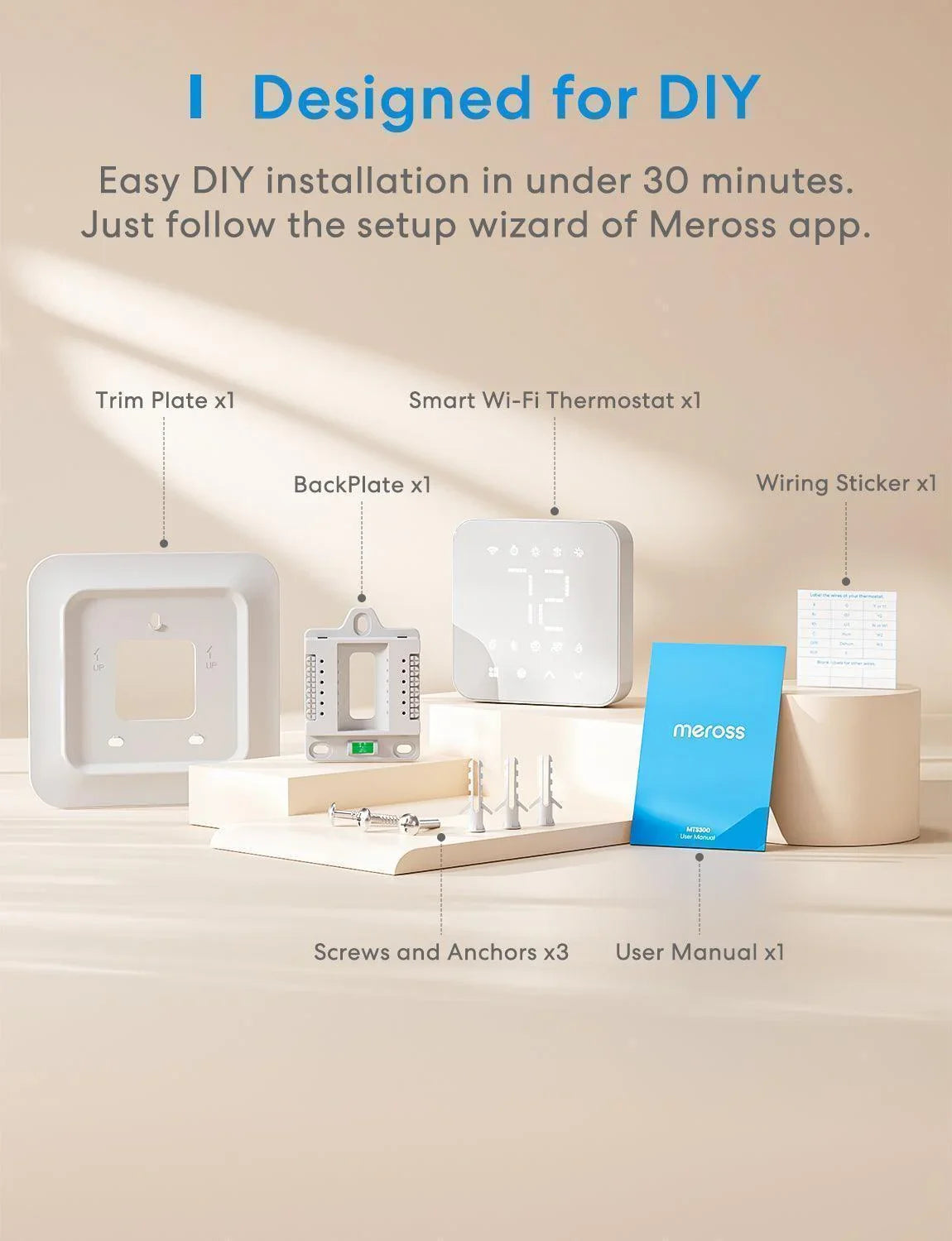 Meross Matter Smart Thermostat for Cooling and Heating System, MTS300MA