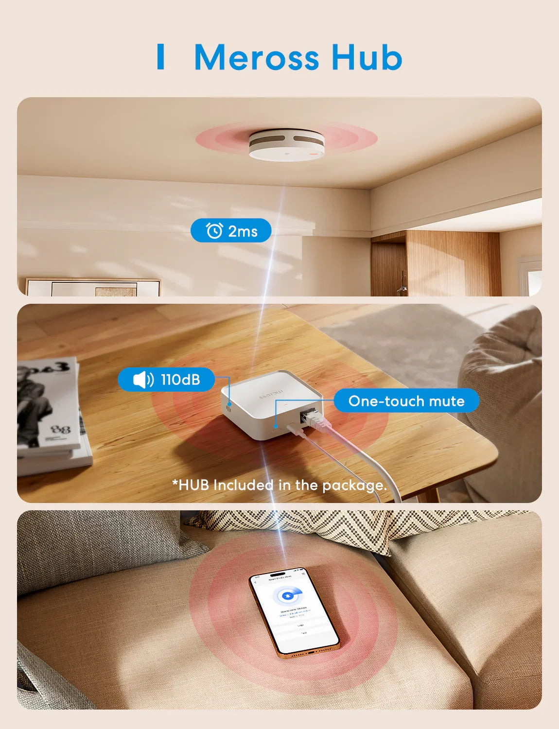 Meross Smart Smoke Alarm Kit, MA151H