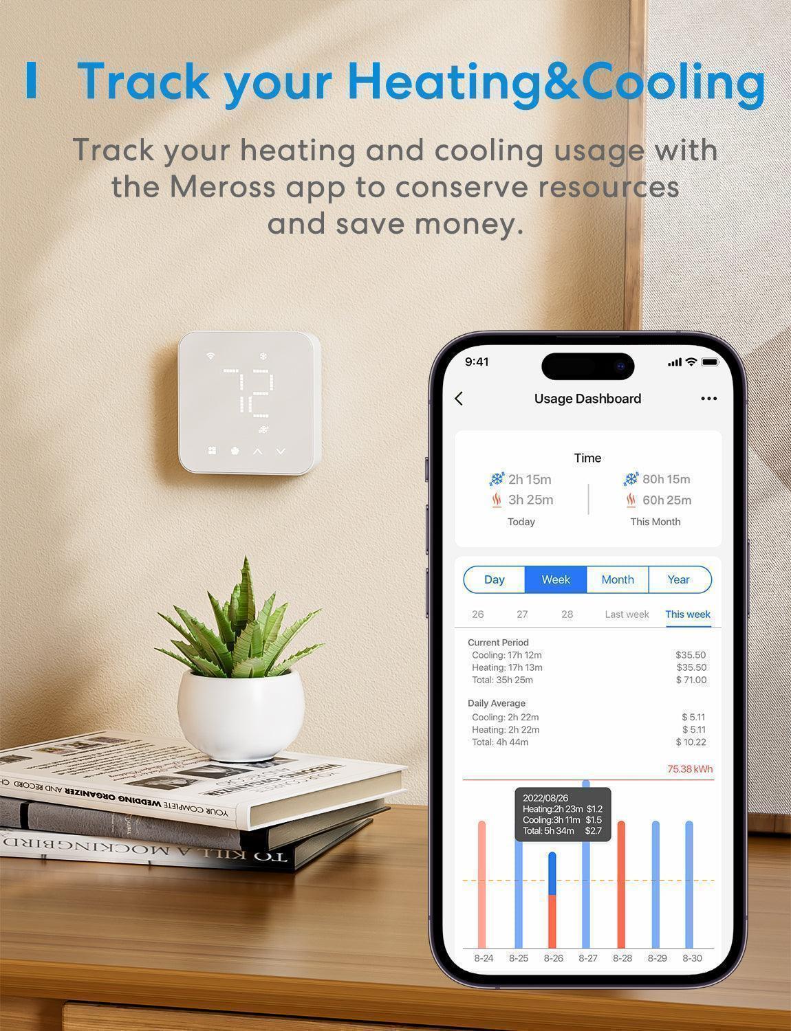 Meross Matter Smart Thermostat for Cooling and Heating System, MTS300MA