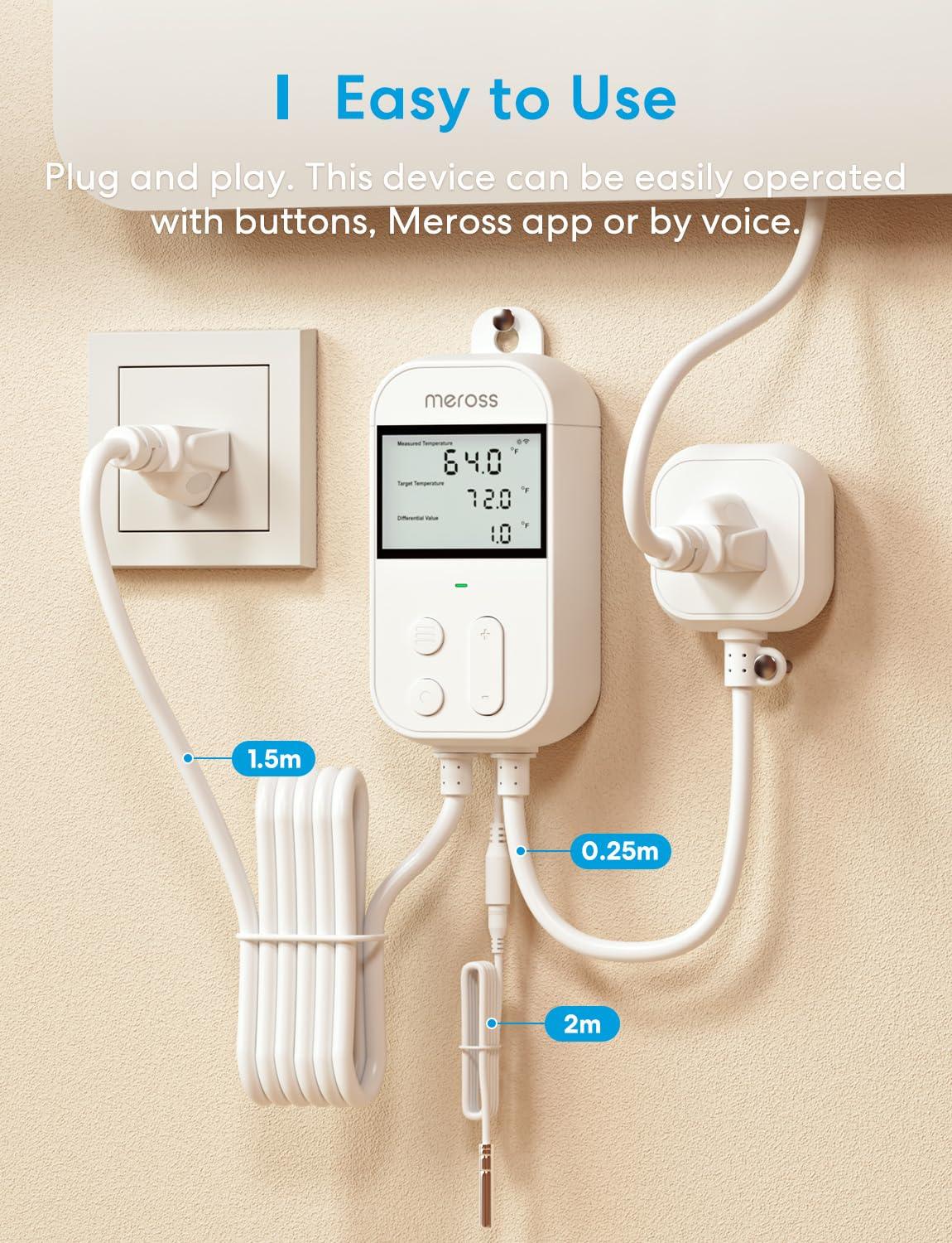 Meross Smart Wi-Fi Socket Thermostat, Heating & Cooling, MTS960HK (US Version)