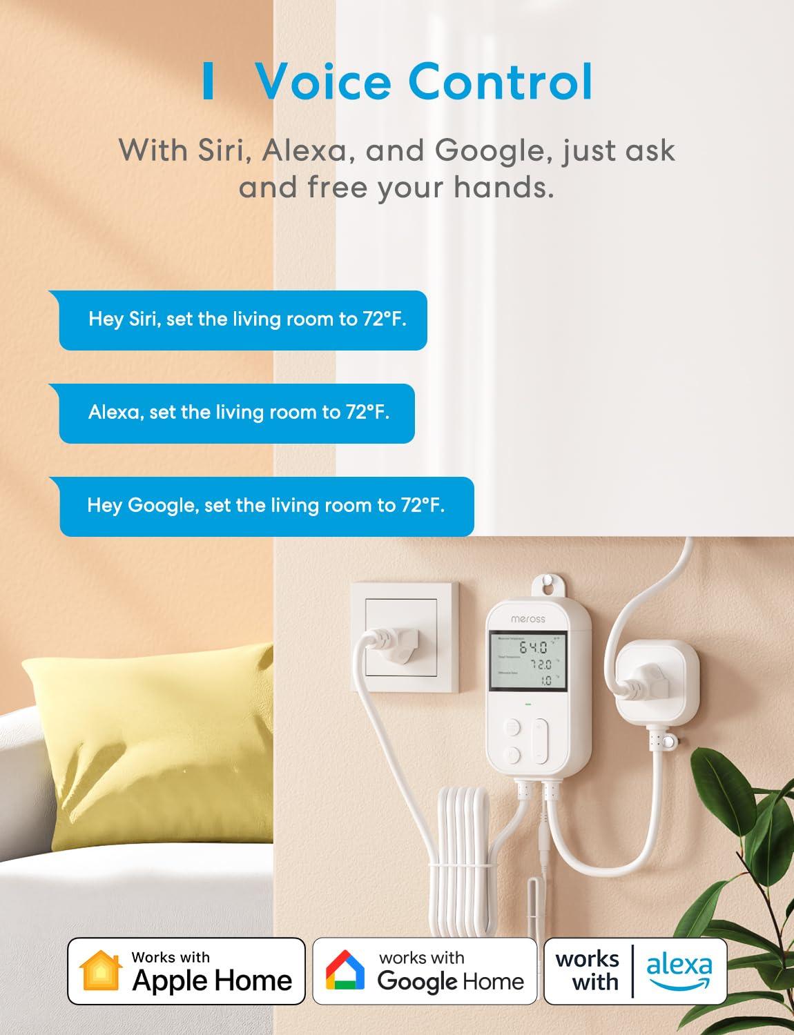 Meross Smart Wi-Fi Socket Thermostat, Heating & Cooling, MTS960HK (US Version)