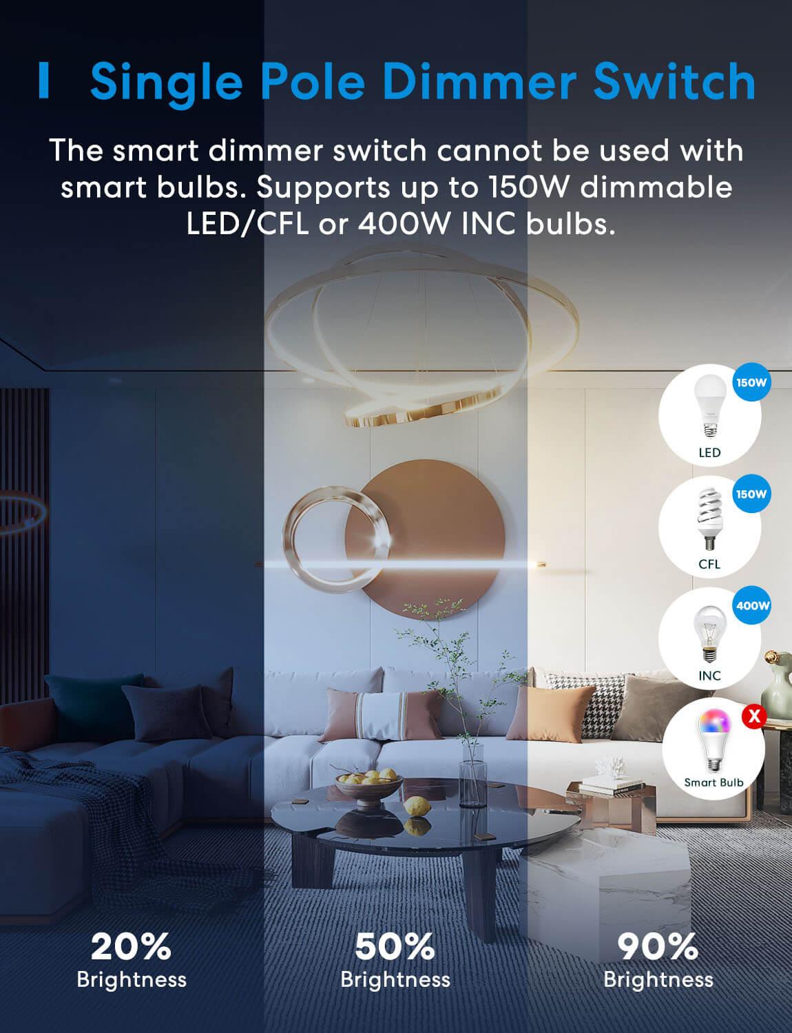 Meross Single Pole Smart Dimmer Switch, MSS560XHK, 2-Pack (US/CA Version)