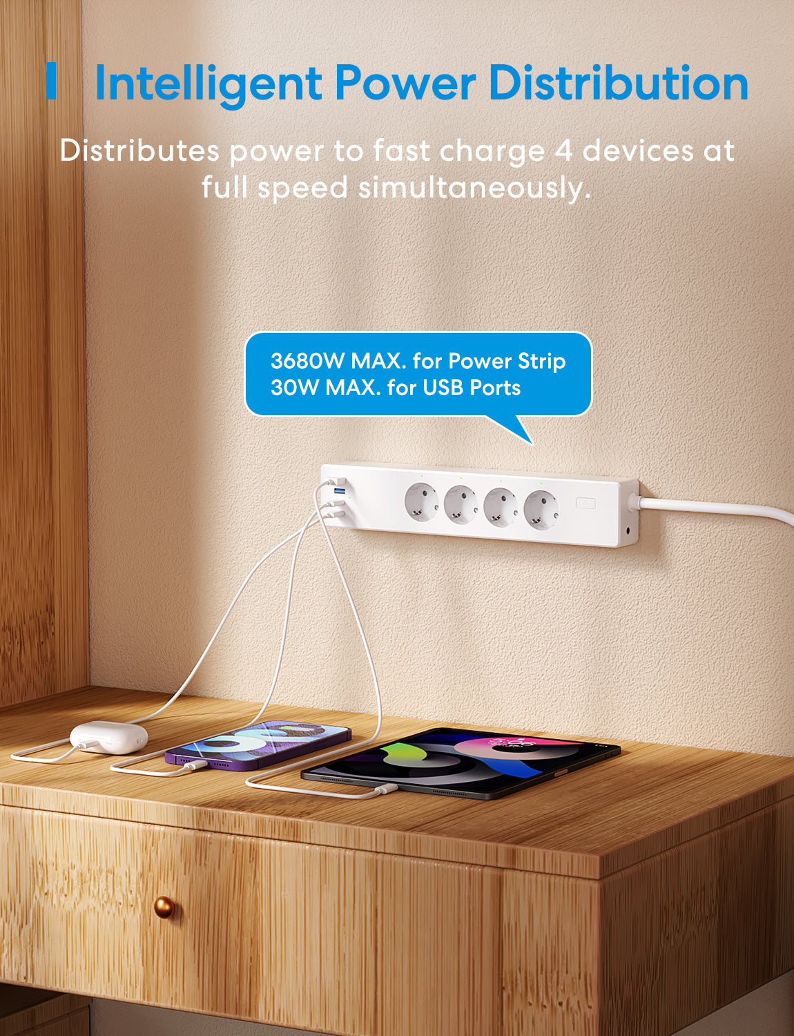 Meross Matter Smart Fast Charging Power Strip, MSP844 (EU Version)