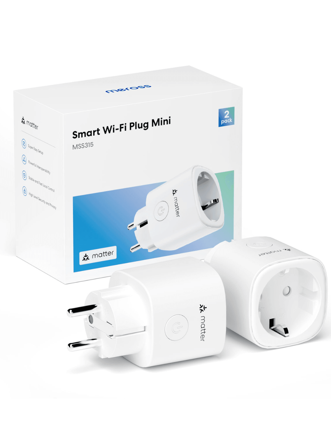 Meross Matter Smart Plug with Energy Monitor, MSS315MA, 2 Pack (EU Version)