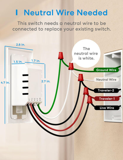 Meross 3 Way Smart Light Switch, MSS550HK (US/CA Version)