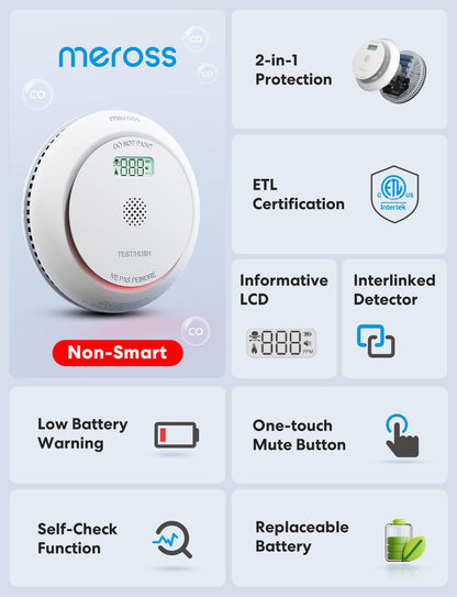 Meross Interconnected Smoke and Carbon Monoxide Detector, MA301, 2 Pack(US Version)