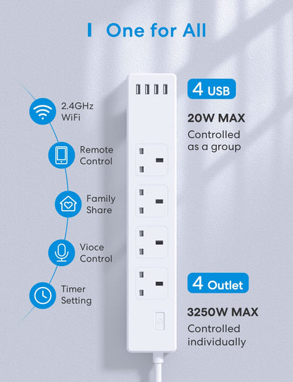 Meross Smart Power Strip, MSS425FHK (UK Version)