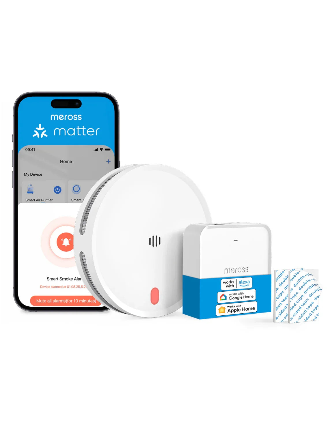 Meross Smart Smoke Alarm More Accurate US Alarm MA151 for Home Security Smart Home Work with Matter