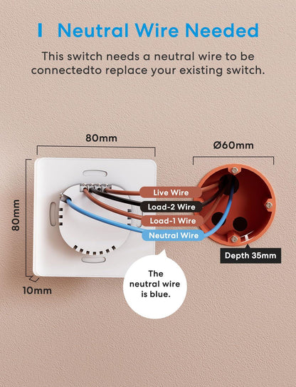 Meross Smart Two Way Light Switch, MSS550HK-Touch (EU/UK Version)