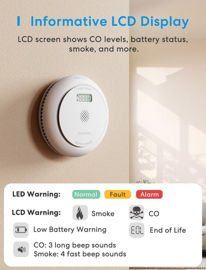 Meross Interconnected Smoke and Carbon Monoxide Detector, MA301, 2 Pack(US Version)