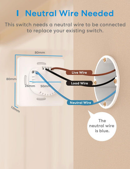 Meross Smart One Way Light Switch, MSS510HK-Touch (EU/UK Version)