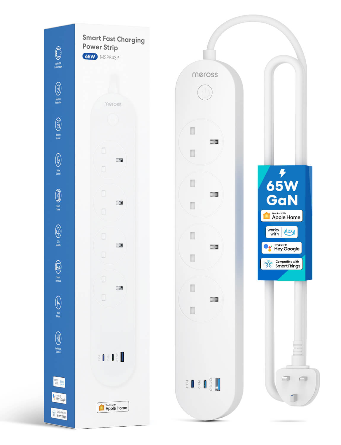 Meross Smart Power Strip Compatible with Apple HomeKit, Siri, Alexa, Google Home and SmartThings, WiFi Surge Protector with 4 AC Outlets, 4 USB