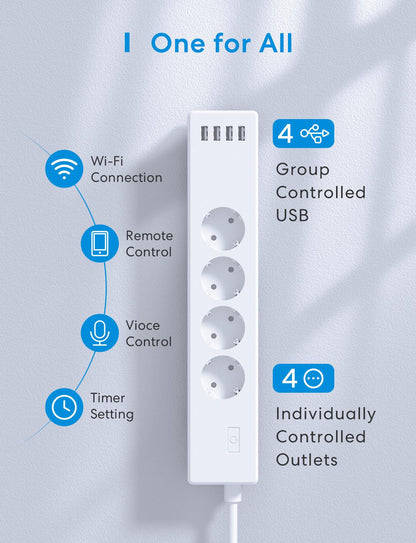 Meross Smart Power Strip, 4 AC 4 USB, MSS425FHK, (EU Version)