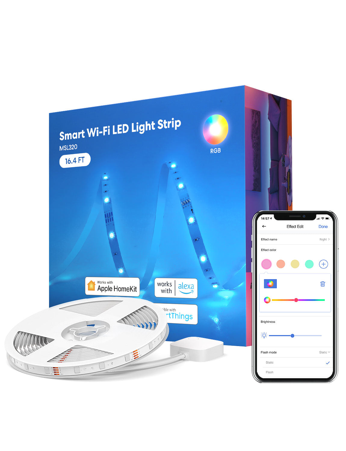 Meross Smart LED Strip Lights, 16.4ft WiFi Strip Works with Apple HomeKit, Siri, Alexa, Google Home, and SmartThings, 16 Million Colors with App