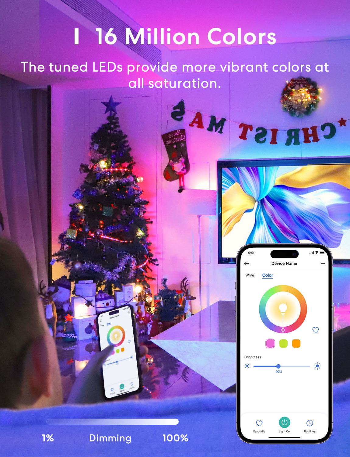 Smart Light Bulb, Meross Smart WiFi LED Bulbs Compatible with Apple HomeKit, Siri, Alexa, Google Assistant and SmartThings, Dimmable E26 Multicolor