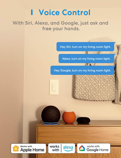 Meross Single Pole Smart Dimmer Switch, MSS560XHK, 2-Pack (US/CA Version)